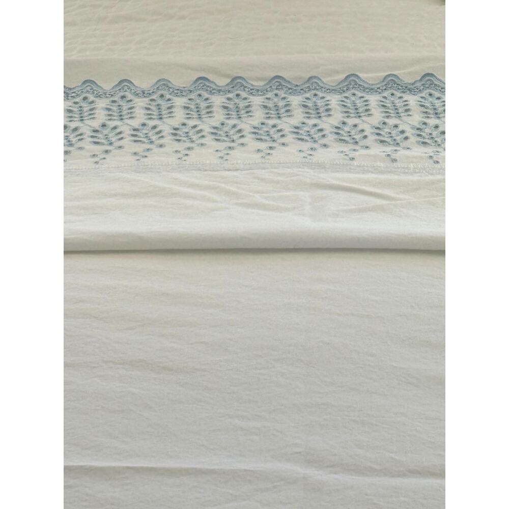 Rachel Ashwell Shabby Chic Queen Flat Sheet Blue Eyelet Lace Cotton Cottage